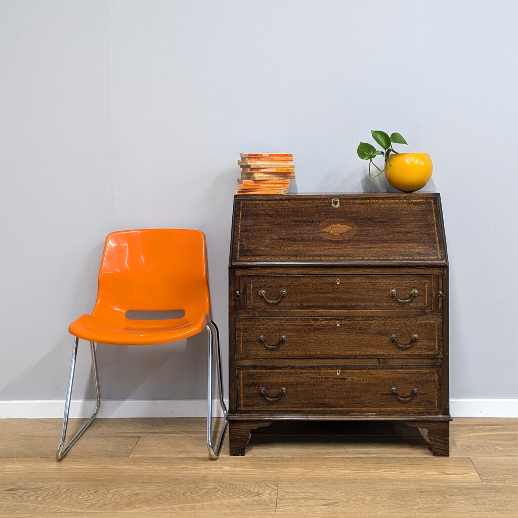 Antique Edwardian Oak Bureau with Marquetry Details
