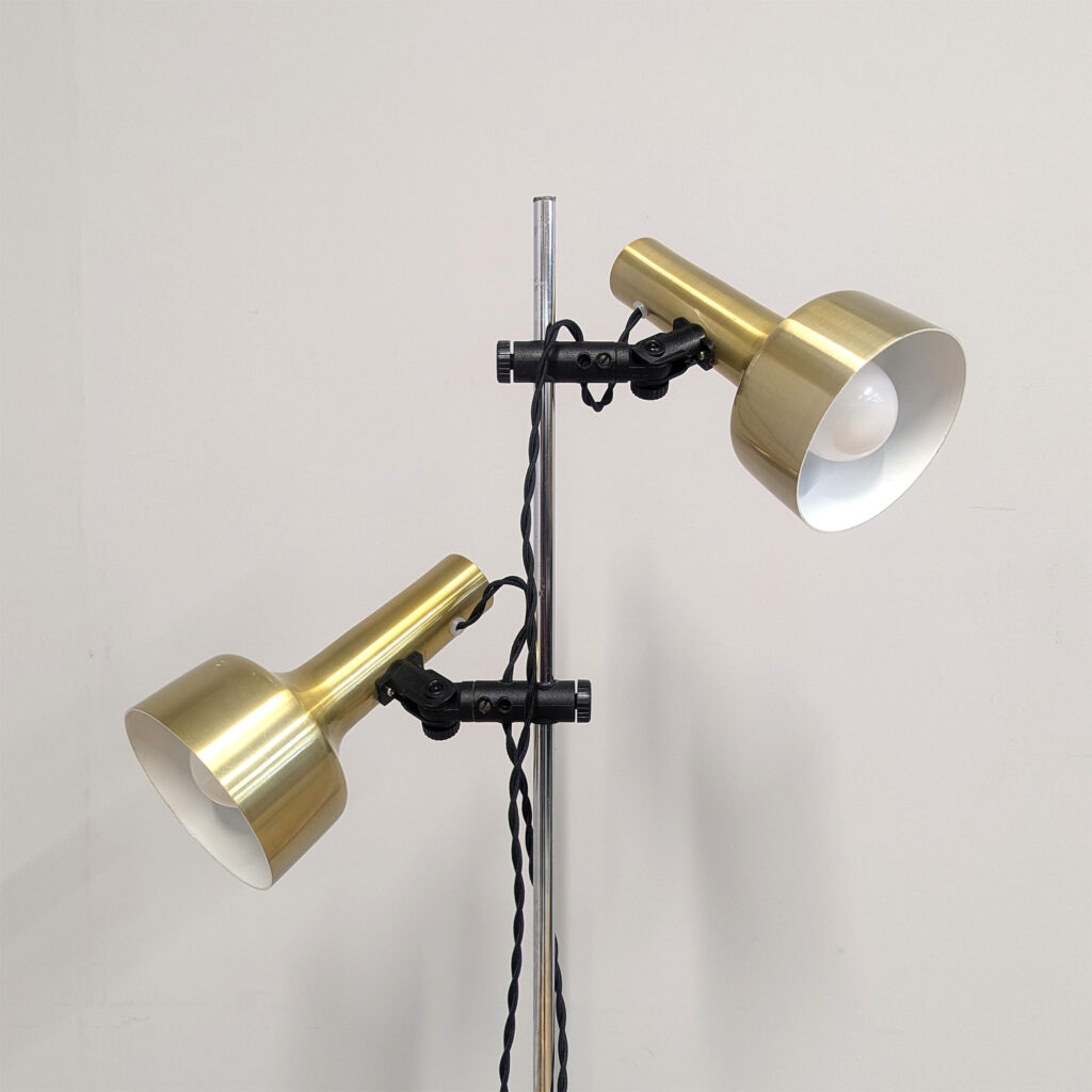Elegant Danish 1970s Gold Double Spotlight Floor Lamp - Fully Restored