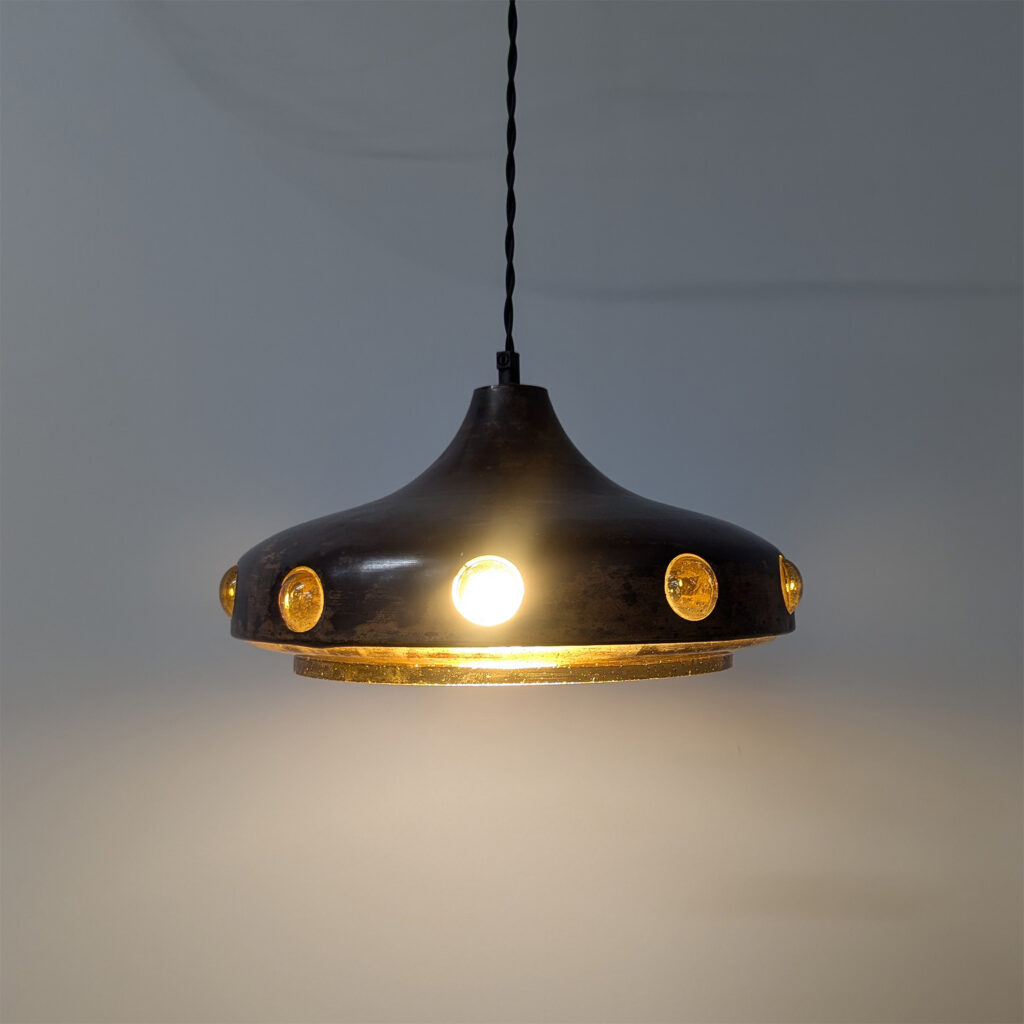 Rare Vintage 1960s Finnish Amber Glass & Copper Pendant Lampshade by Nanny Still for RAAK