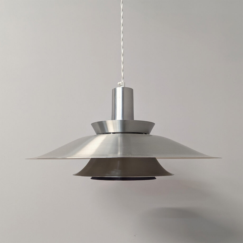 Authentic Danish Midcentury Silver & Purple Tiered Pendant Lampshade