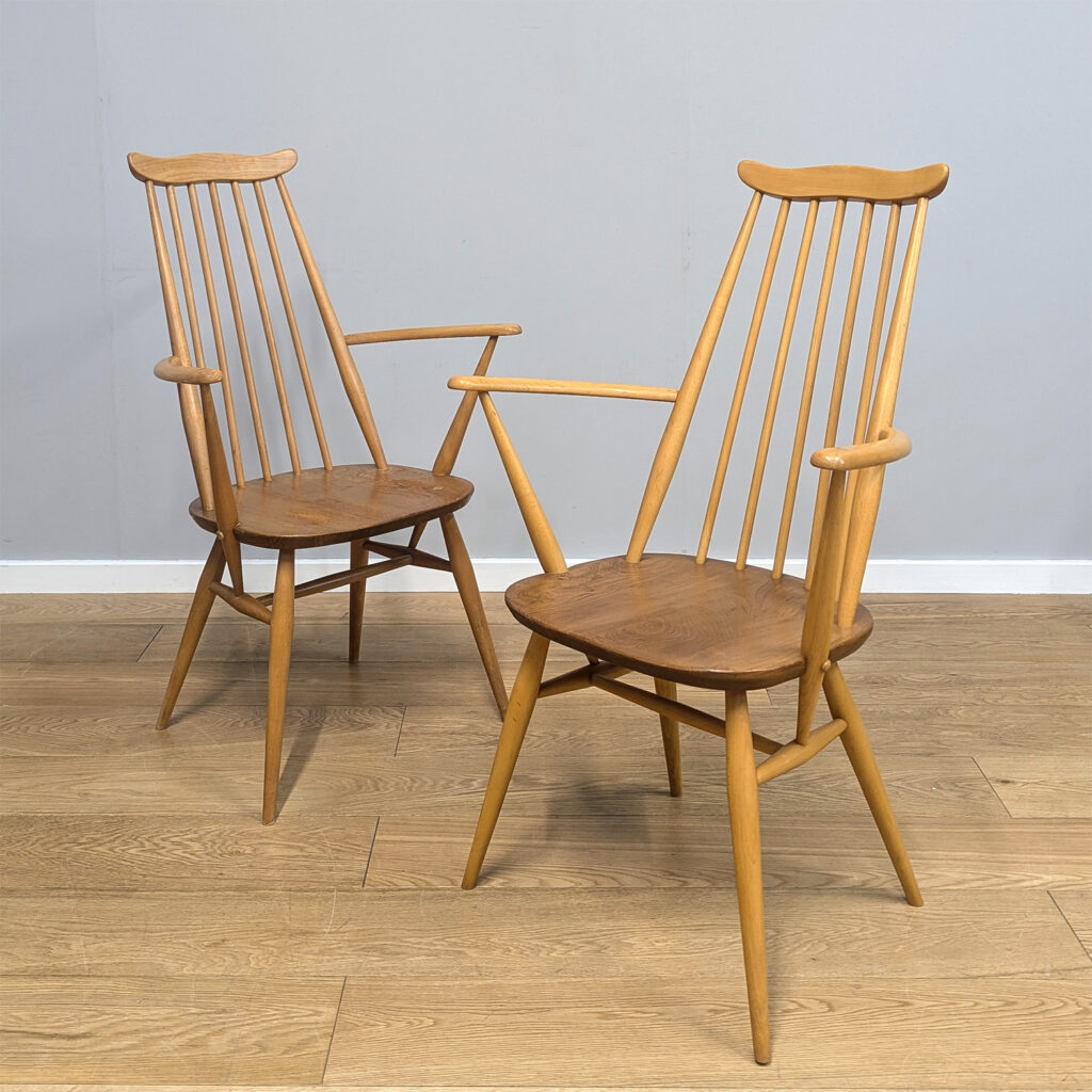 Pair of Original Vintage Ercol Goldsmith Carver Dining Chairs
