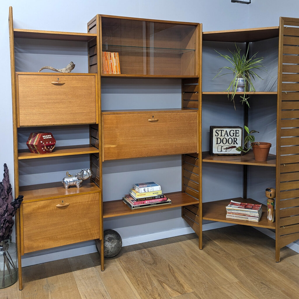 Midcentury Large Three Bay Ladderax Modular Shelf System with Right Hand Corner