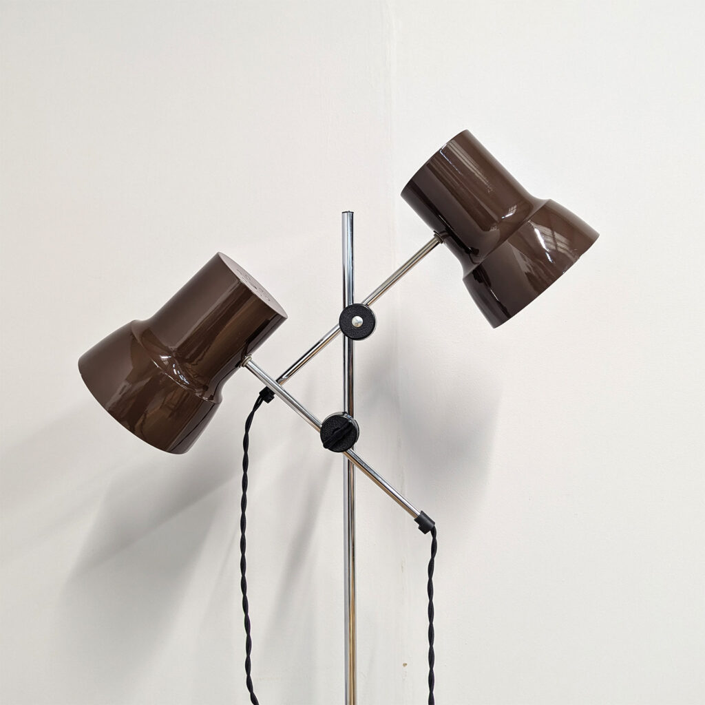 Vintage Danish 1970s Double Brown Spotlight Floor Lamp - Fully Restored