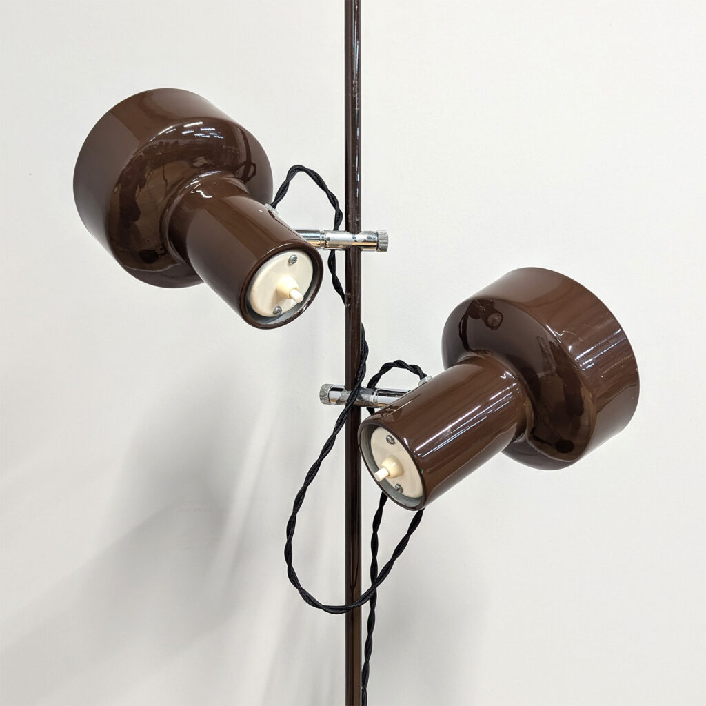 Original Danish 1970s Double Brown Spotlight Floor Lamp - Fully Restored