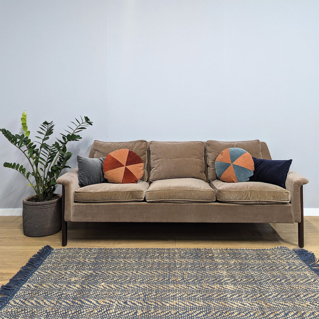 Vintage Swedish Laidback Three Seat Velvet Sofa by Folke Ohlsson for DUX