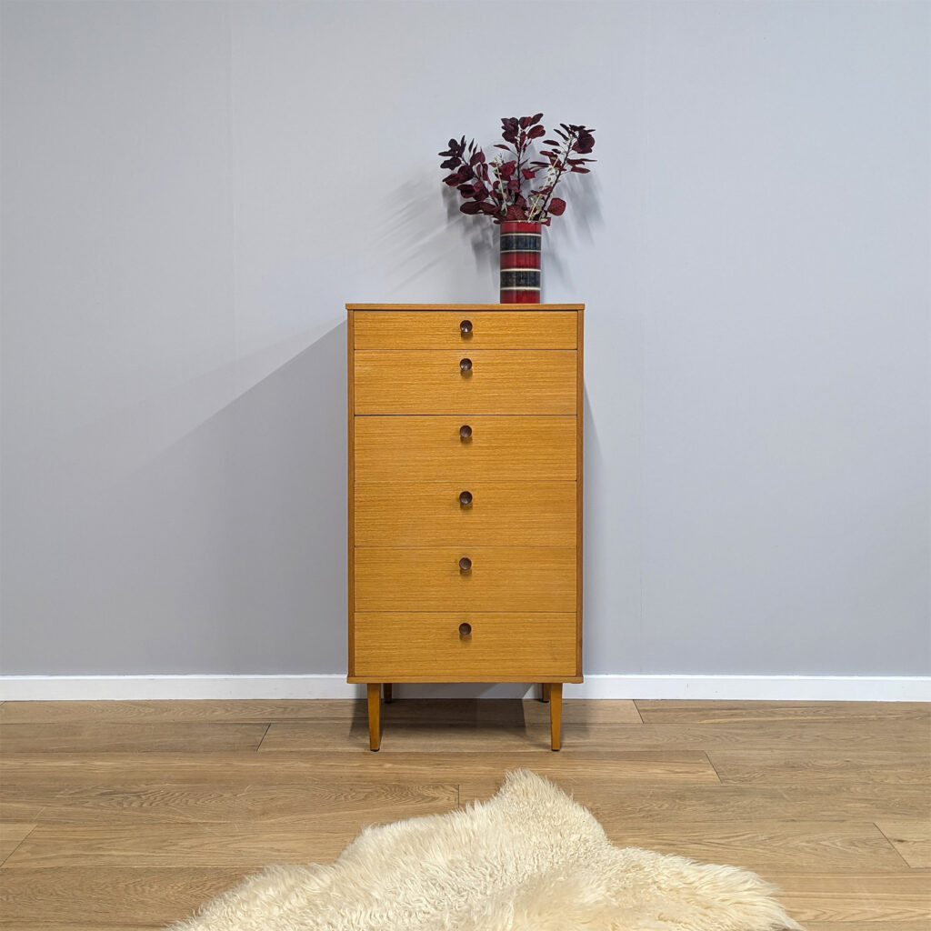 Vintage 1960s Avalon Tallboy Chest of Drawers with Integral Mirror