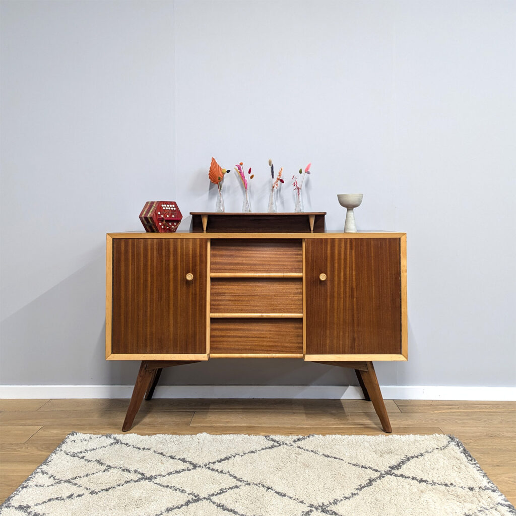 Stylish Vintage 1950s Walnut & Beech Sideboard