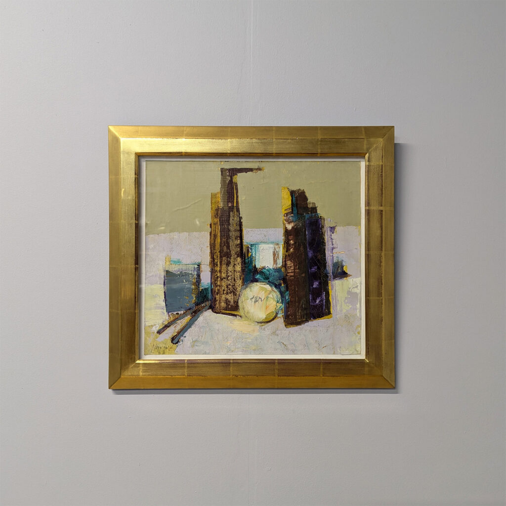 Midcentury Abstract Still Life Painting of Bottles & Fruit - Framed & Signed