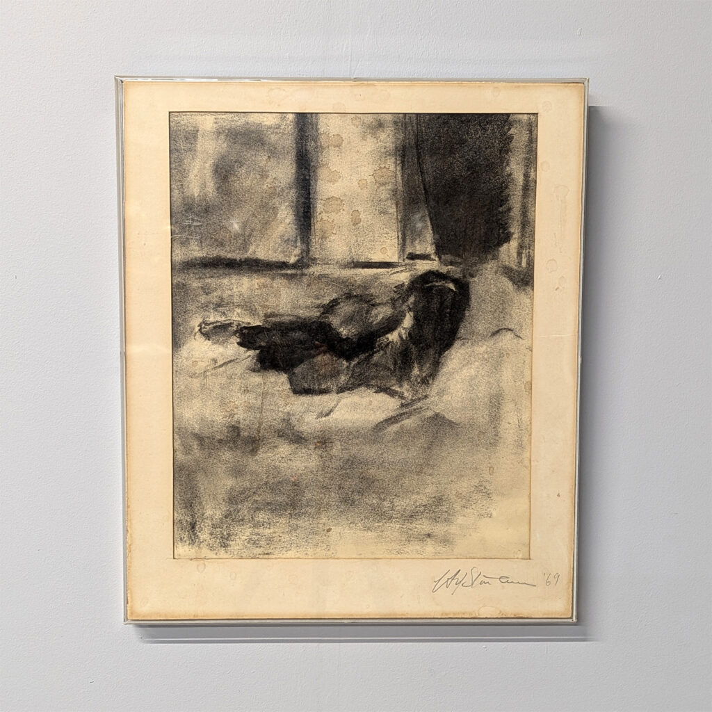 Midcentury Charcoal Study of a Reclining Woman - Framed & Signed