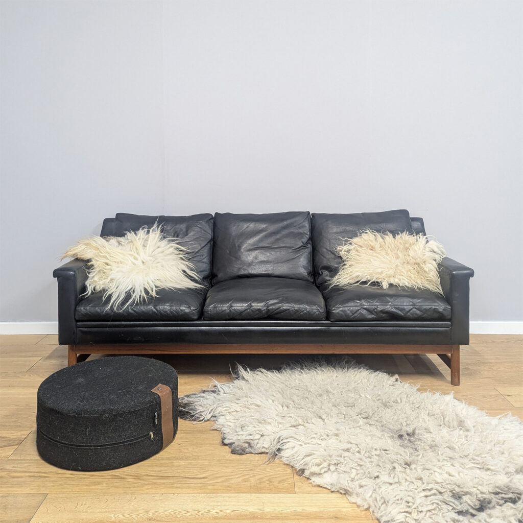Vintage Swedish 1960s Black Leather Three Seater Sofa by Ake Fribyter