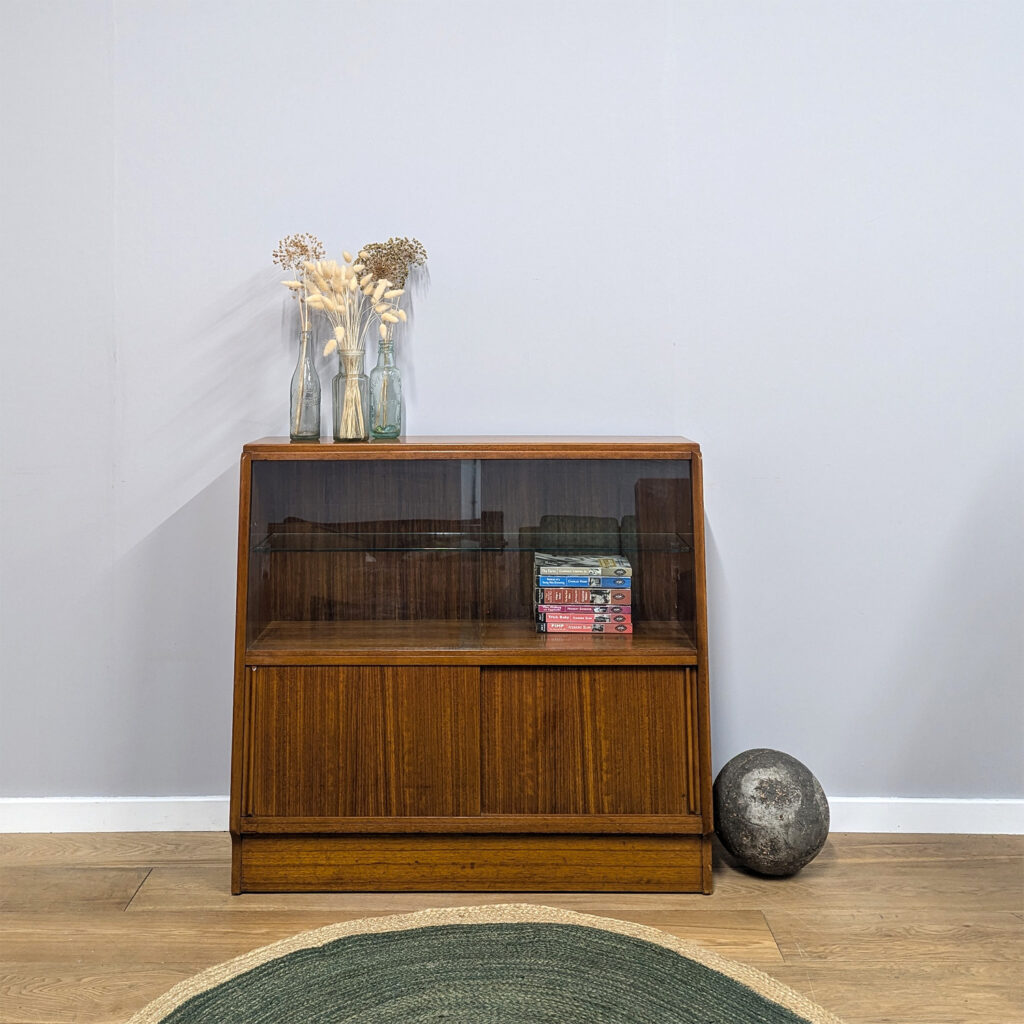 Midcentury 1960s G Plan 'Brandon' Walnut Glass Front Bookcase
