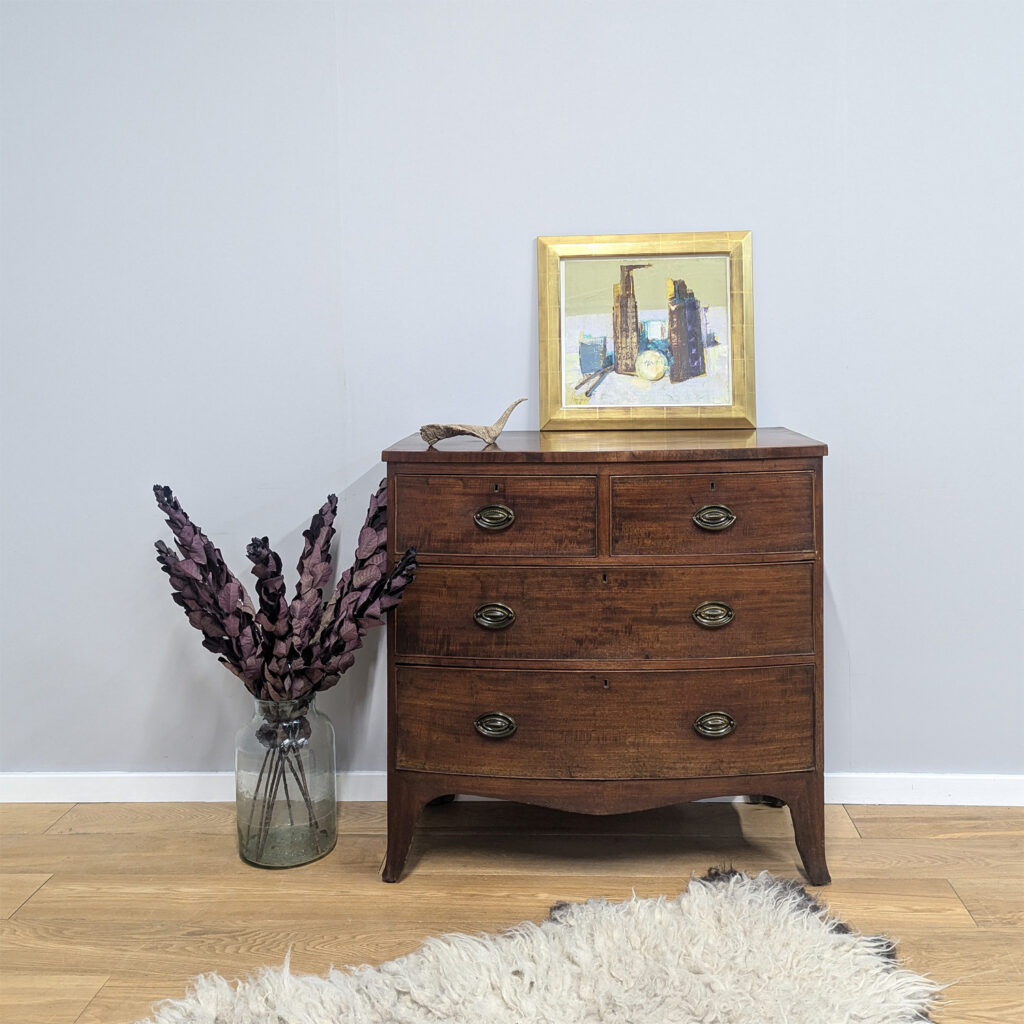 Antique Late George III Mahogany Bow Front Chest of Drawers