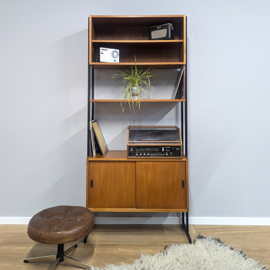 Midcentury 1960s Freestanding Tall Teak Shelf Wall Unit by Interflex