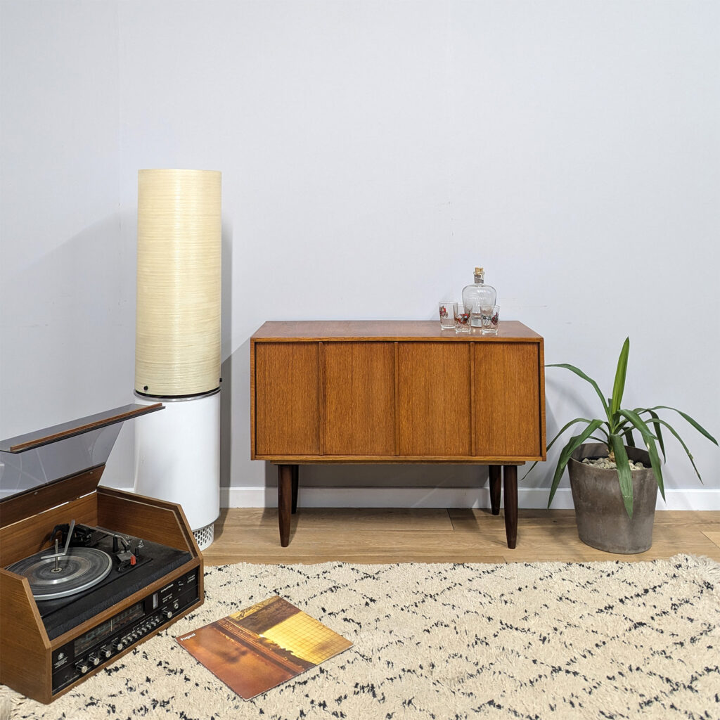 Original Midcentury Teak Record Cabinet with Bifold Doors