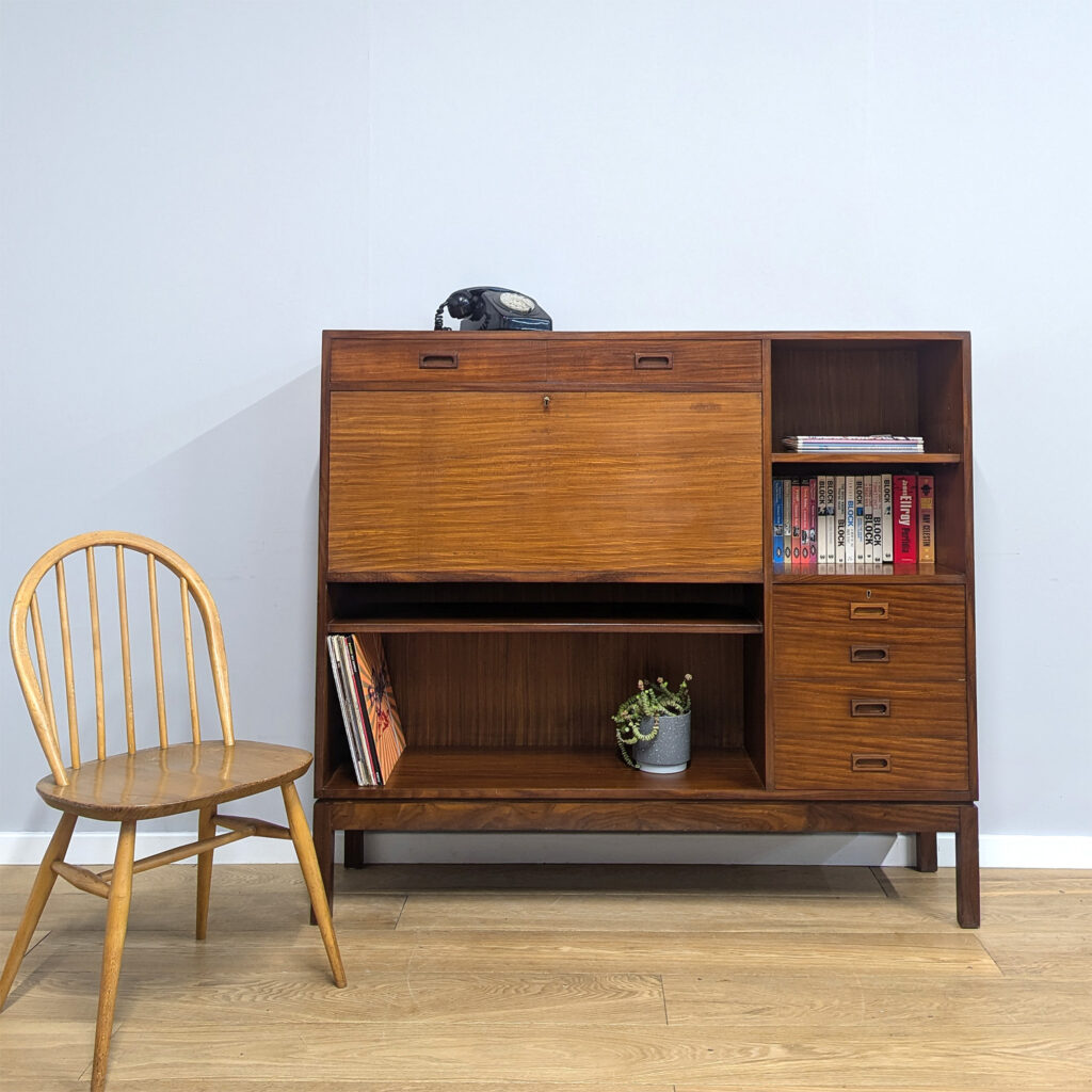 Vintage 1970s Mann Egerton Military Bookcase / Cabinet with Desk