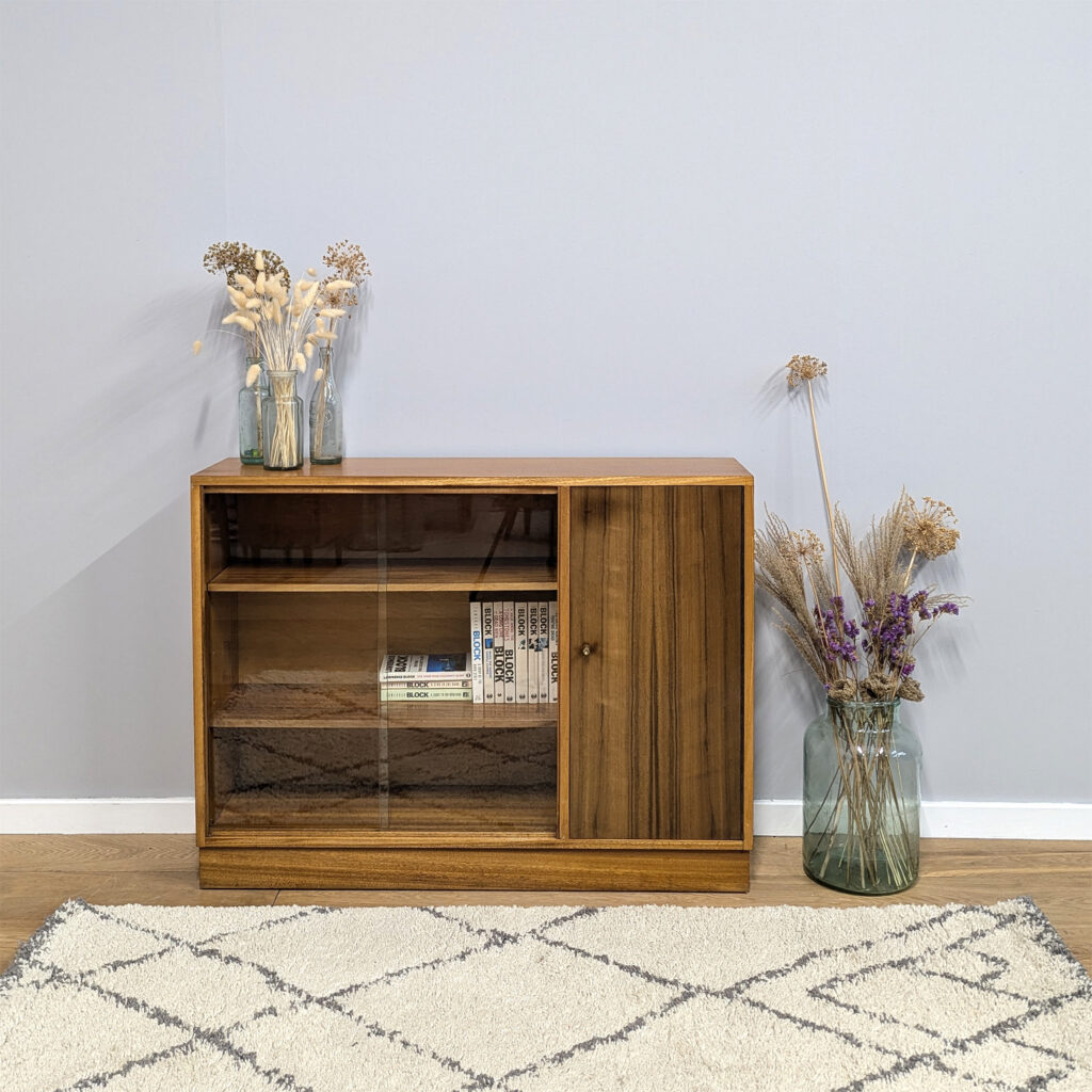 Vintage 1960s Walnut Bookcase Cabinet by Morris of Glasgow