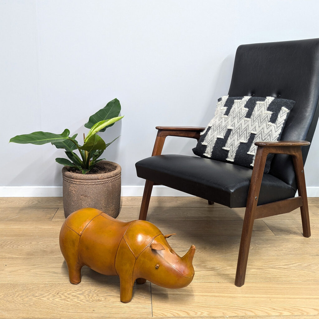 Vintage Tan Leather Rhino Footstool