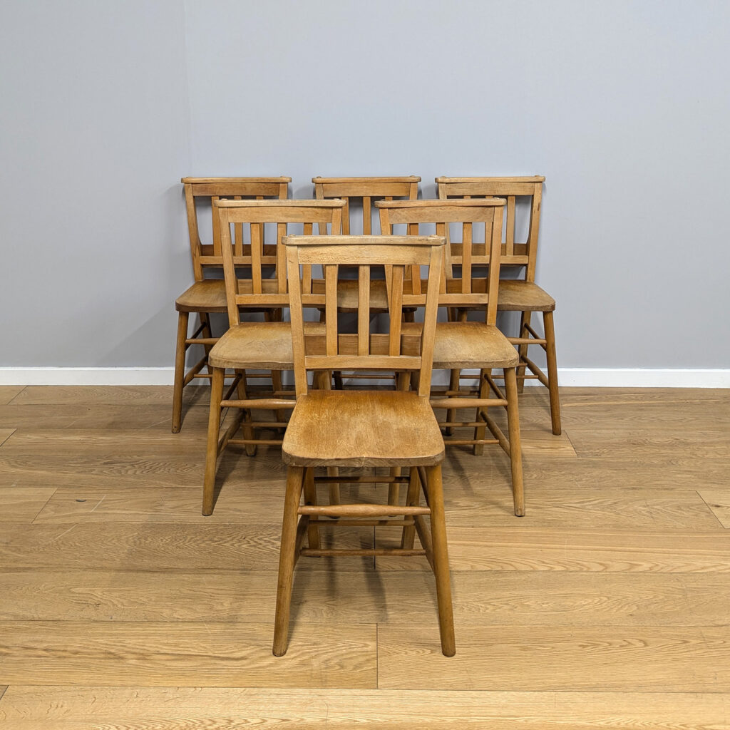 Set of Six Vintage Chapel Church Chairs with Book / Bible Backs