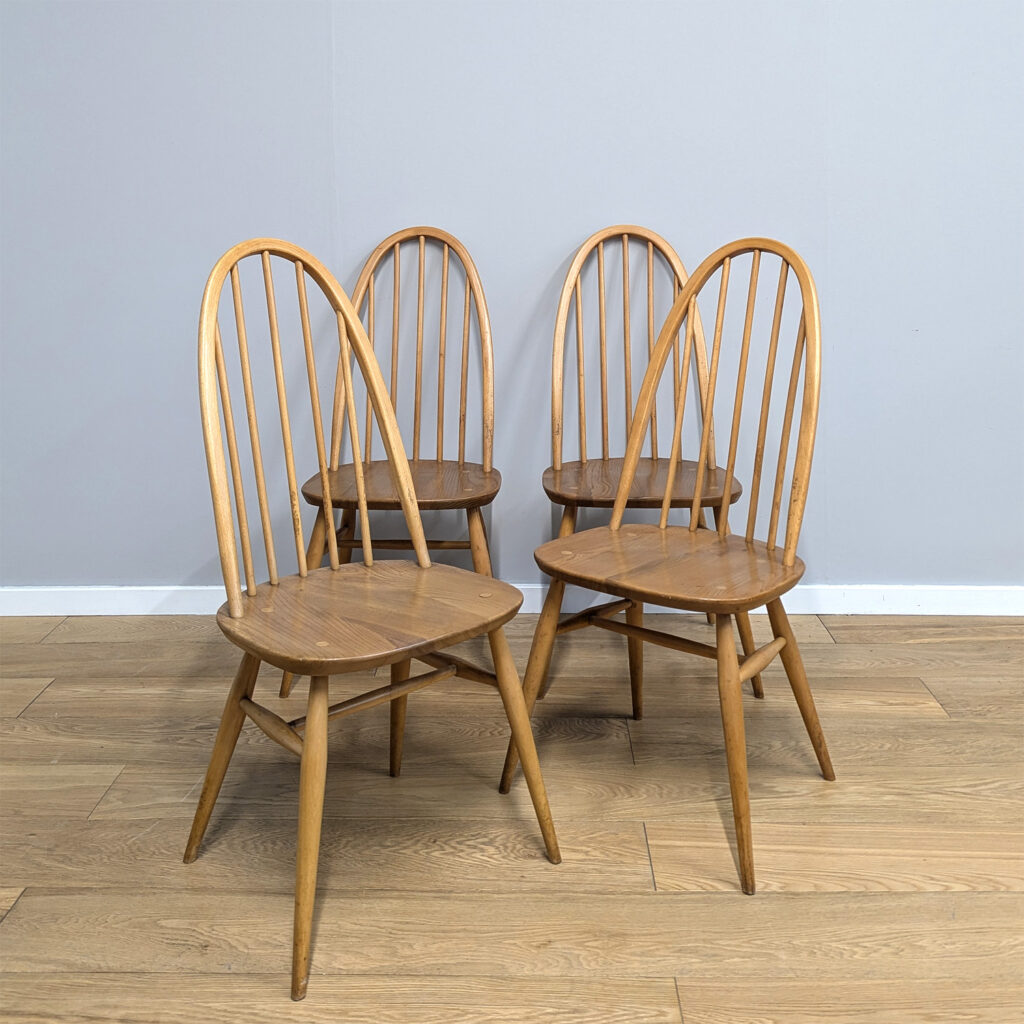 Set of Four Vintage Ercol Model 365 'Quaker' Kitchen Dining Chairs