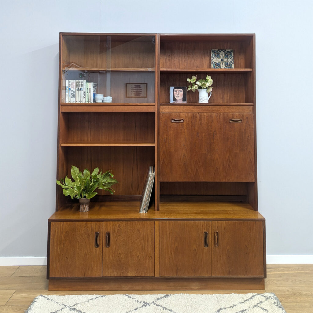 Large 1970s Vintage G Plan Fresco Shelf Storage Wall Unit with Drinks Cabinet