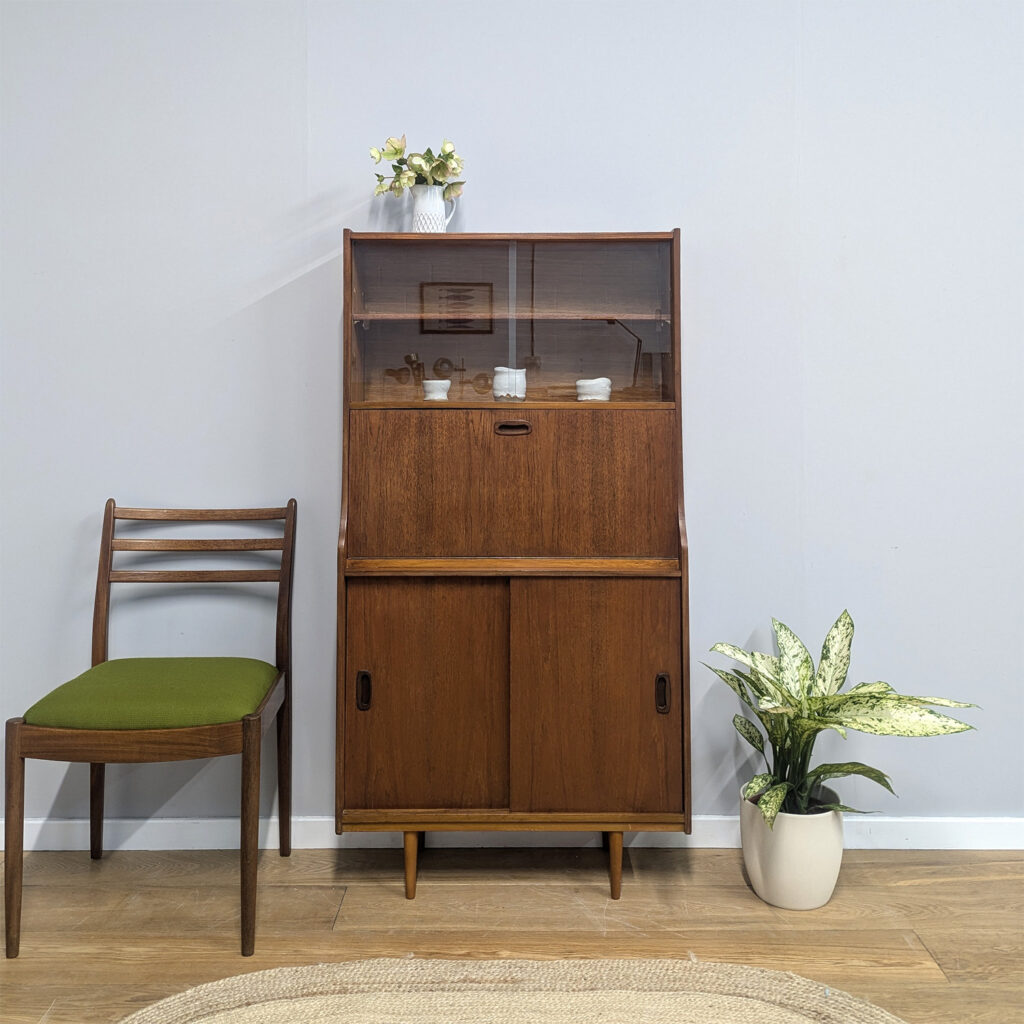 Midcentury 1960s Tall Slim Teak Writing Desk Bureau