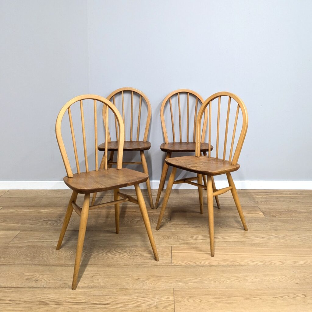 Set of Four Original 1960s Ercol Model 400 Windsor Dining Chairs