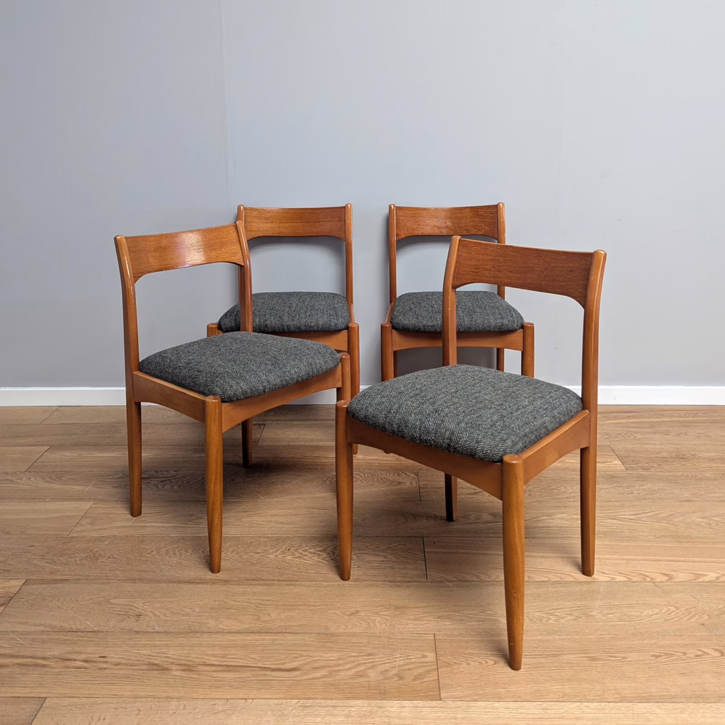 Set of Four Midcentury Teak Dining Chairs by Dalescraft - Newly Reupholstered