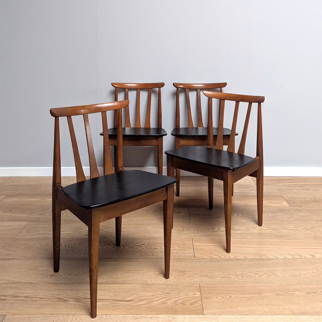 Set of Four 1960s Midcentury Elliotts of Newbury Dining Chairs