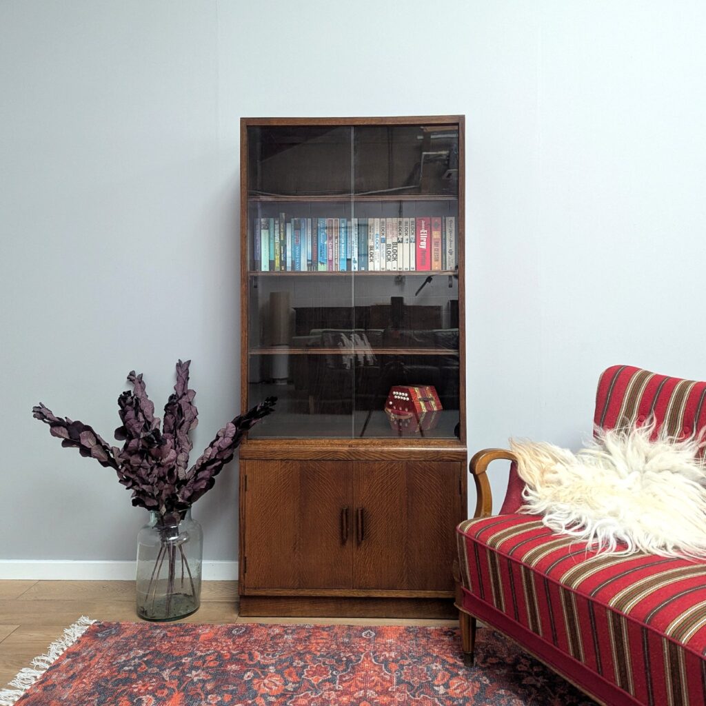 Vintage 1940s CC41 Tall Oak Bookcase Cabinet