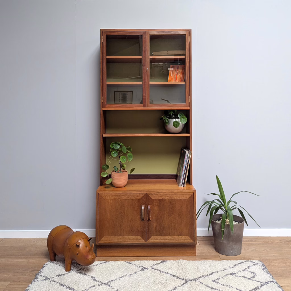Vintage 1970s G Plan Sierra Teak Shelf Unit With Glass Bookcase