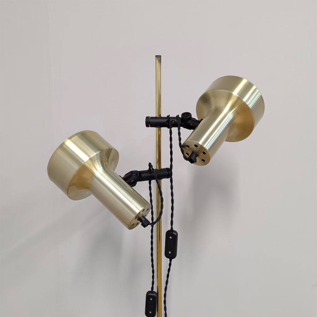 Danish 1970s Gold Double Spotlight Floor Lamp by TS Belysning - Fully Restored