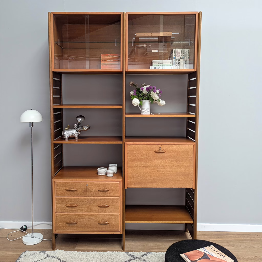 Vintage 1970s Ladderax Double Bay Freestanding Modular Shelf System