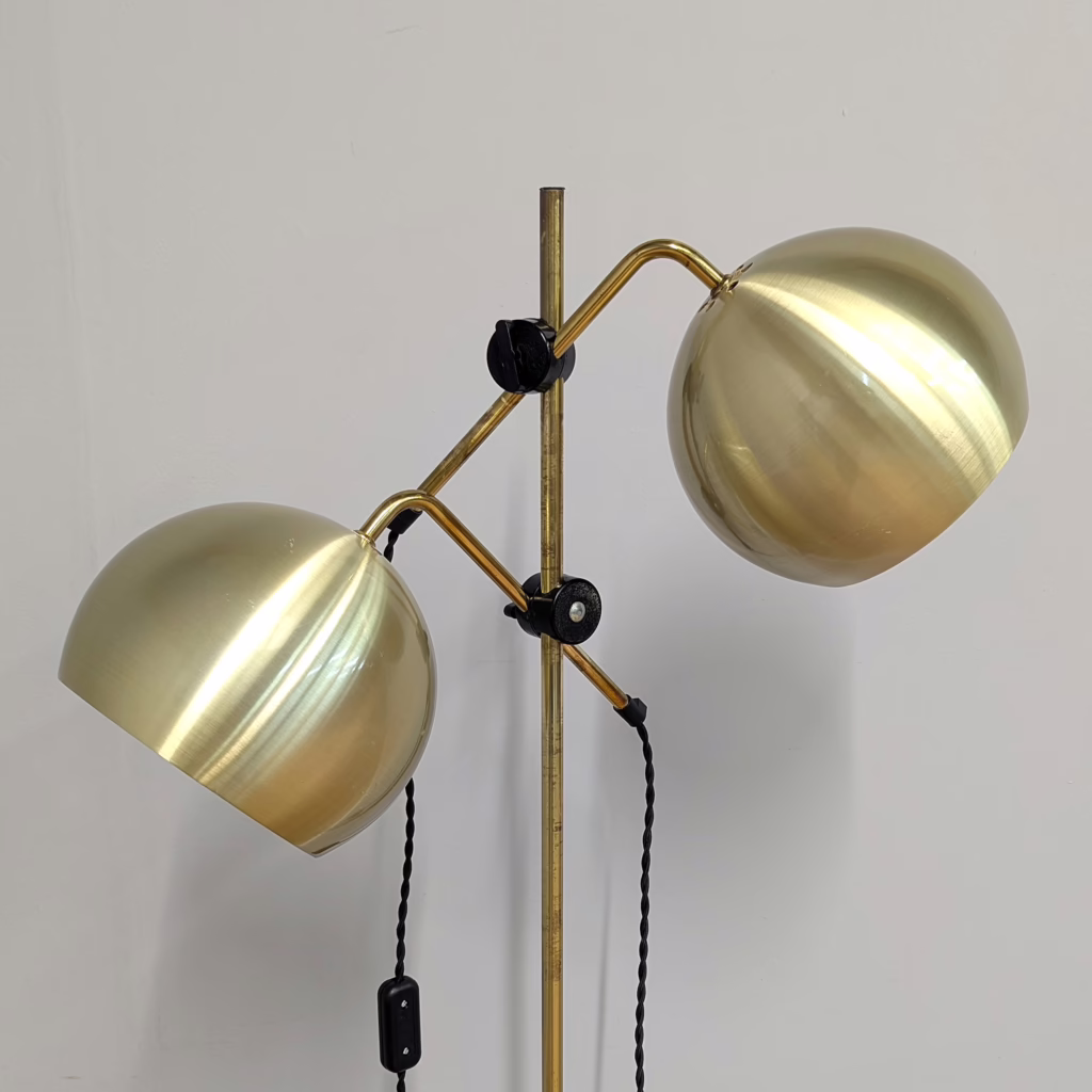 Original Danish 1970s Double Gold Bubble Spotlight Floor Lamp - Fully Restored