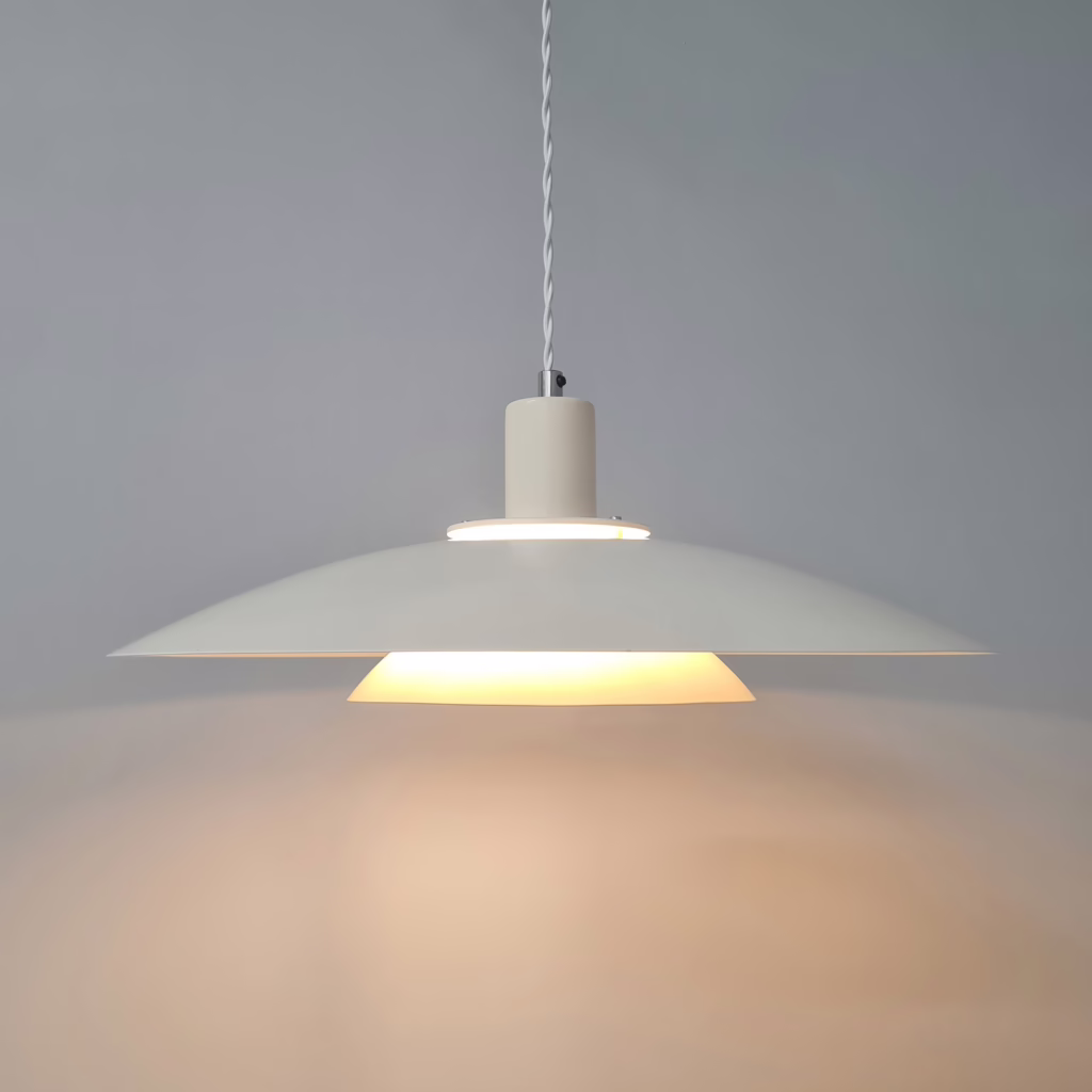 Large Danish Midcentury White Pendant Lampshade by Lyfa - Fully Restored