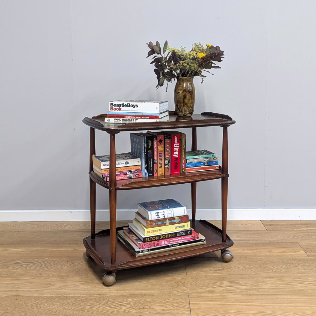 Vintage 1970s Ercol Drinks Hostess Trolley in Original Dark Finish