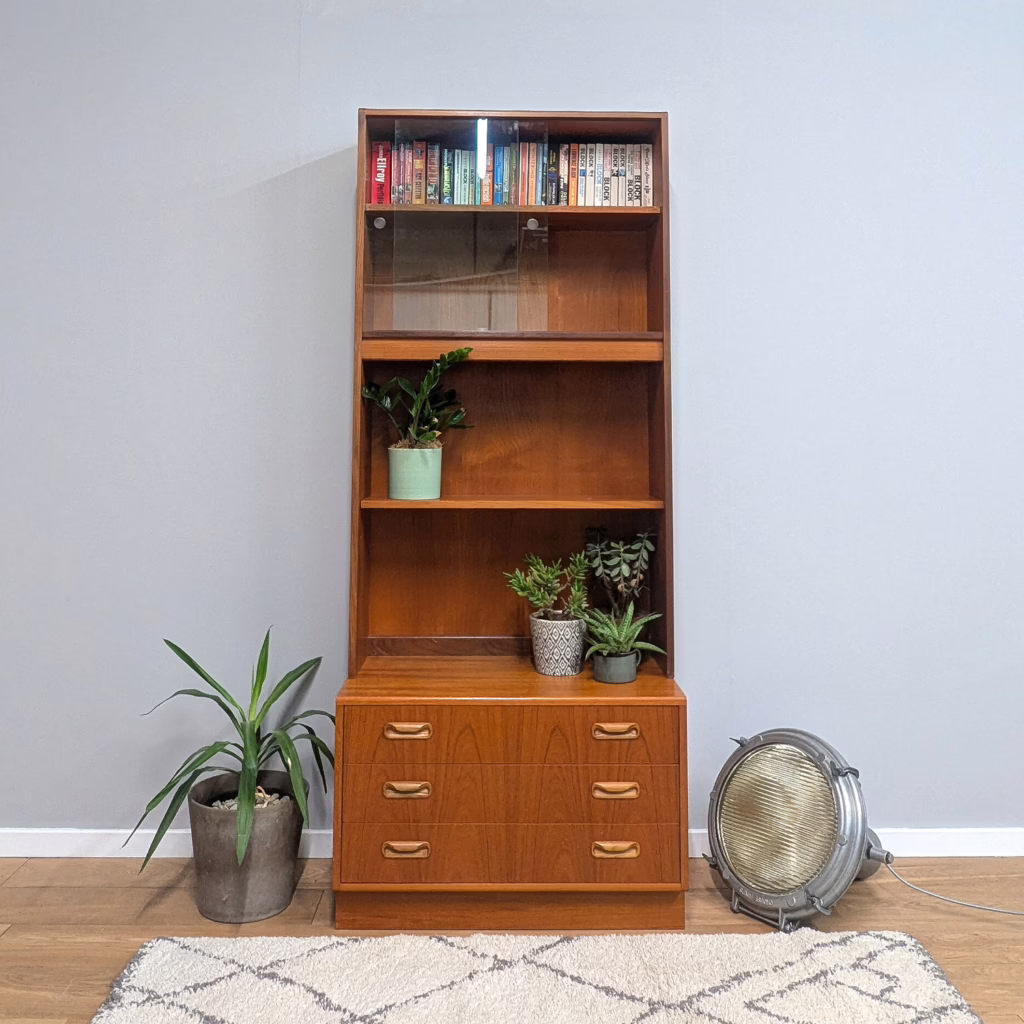 Original Midcentury 1970s G Plan Fresco Tall Shelf Unit with Drawers