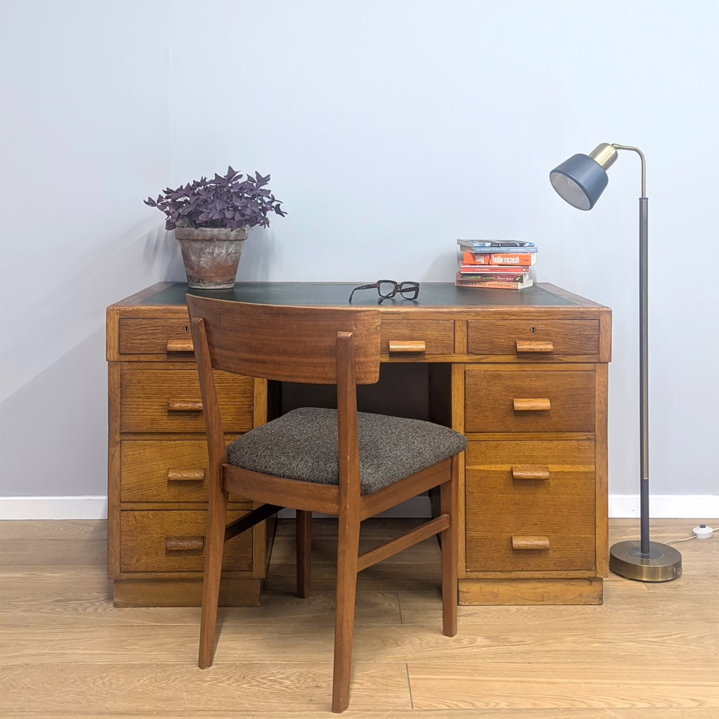 Original Vintage 1930s Pedestal Desk with Leather Desktop