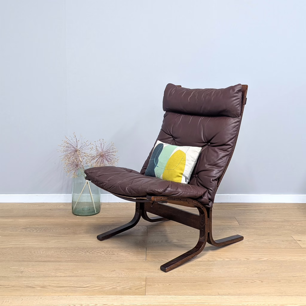 Midcentury 1970s Tall Leather 'Siesta' Chair by Ingmar Relling for Westnofa