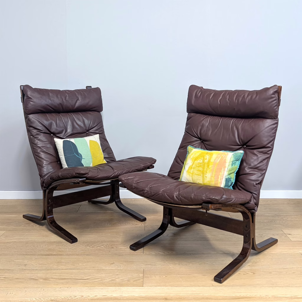 Pair of Midcentury 1970s Tall Leather 'Siesta' Chairs by Ingmar Relling for Westnofa