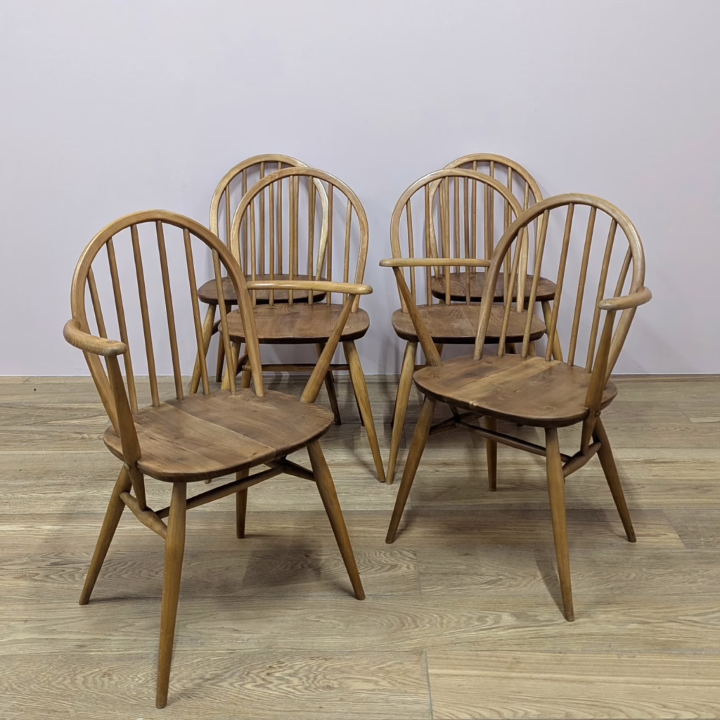 Set of Six Vintage 1960s Ercol Model 370 & 370A Dining Chairs