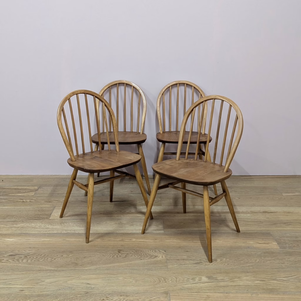 Set of Four Vintage Ercol Model 370 Windsor Dining Chairs